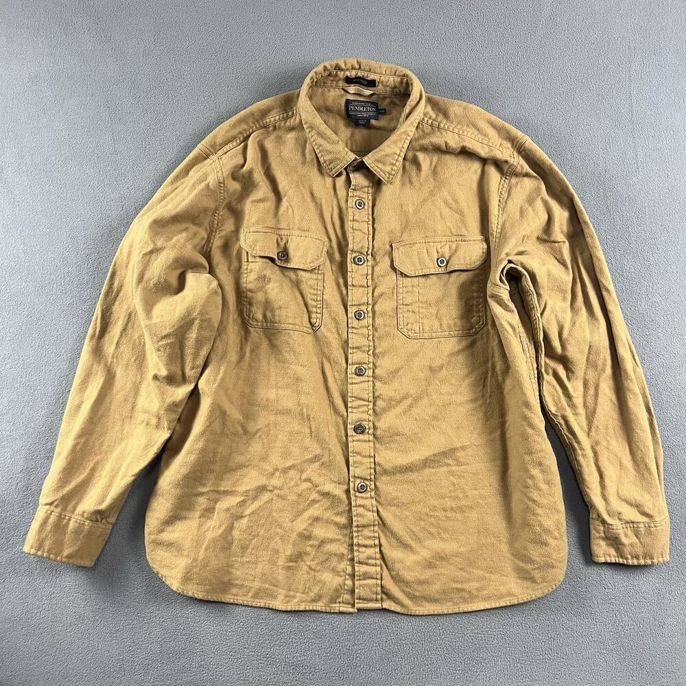 Pendleton Shirt Mens 2XL Beige Burnside Flannel Plaid Long Sleeve Button Up